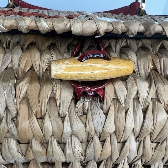 Kate Spade Wicker BlueBird Blue Bird House Novelty Bag Spring Red Straw Vintage - Picture 10 of 13